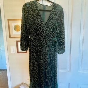 Elegant Green Leopard Print Dress
